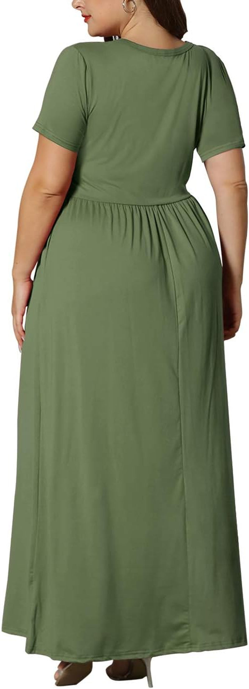 Women'S plus Size Short Sleeve Loose Plain Casual Long Maxi Dresses with Pockets