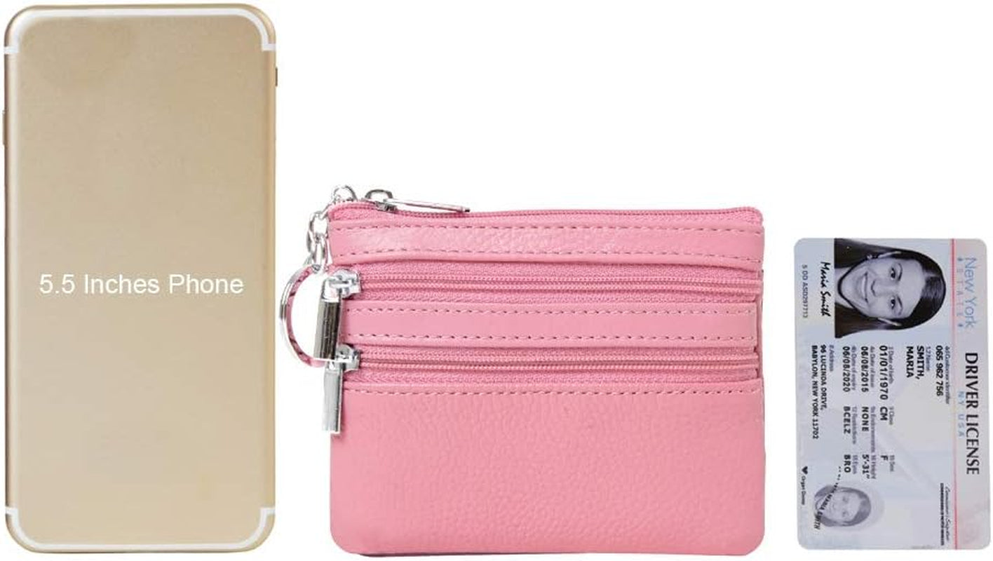 Women'S Genuine Leather Coin Purse Mini Pouch Change Wallet with Keychain