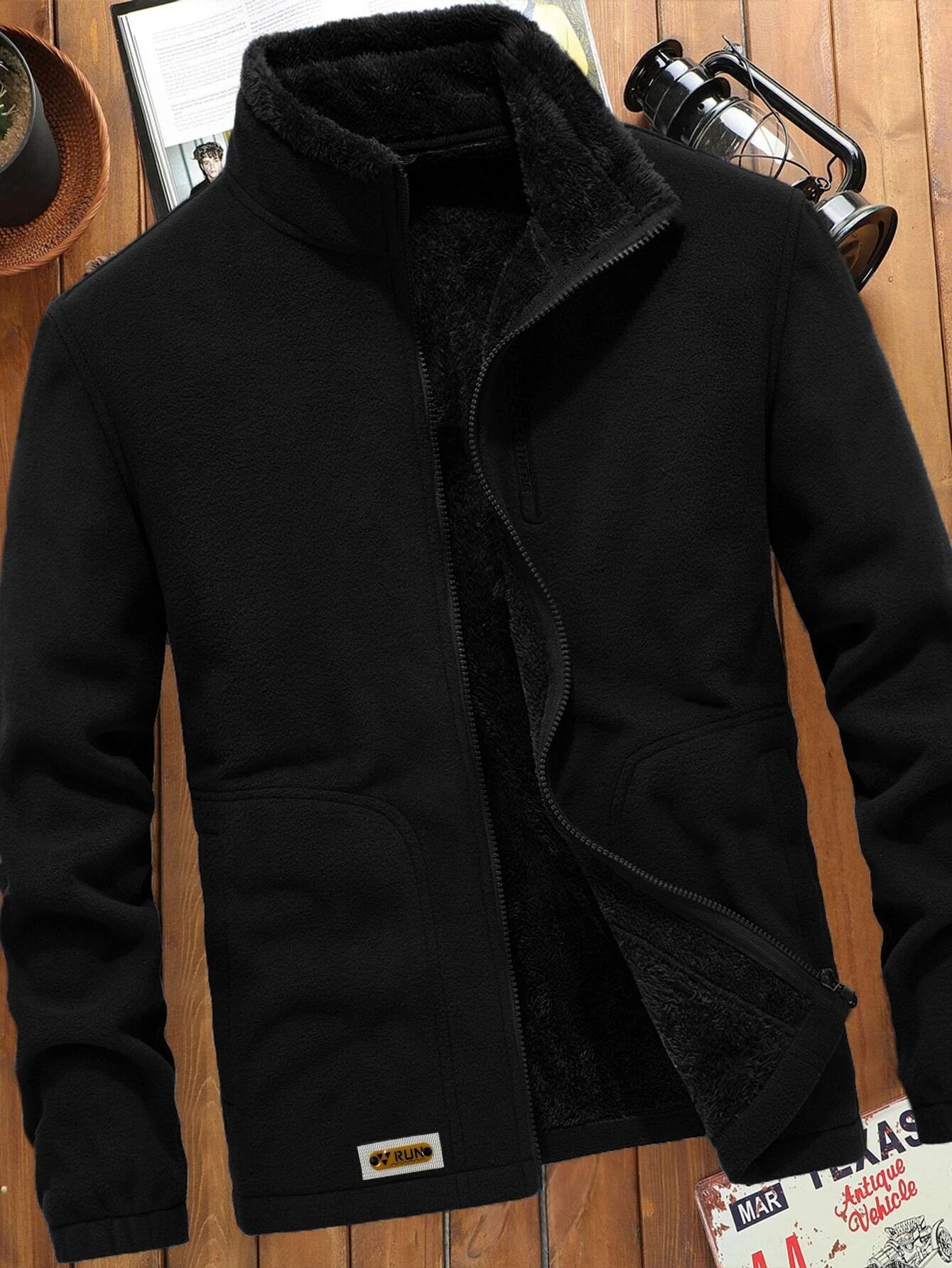 Manfinity Homme Men Patched Detail Teddy Lined Fleece Jacket