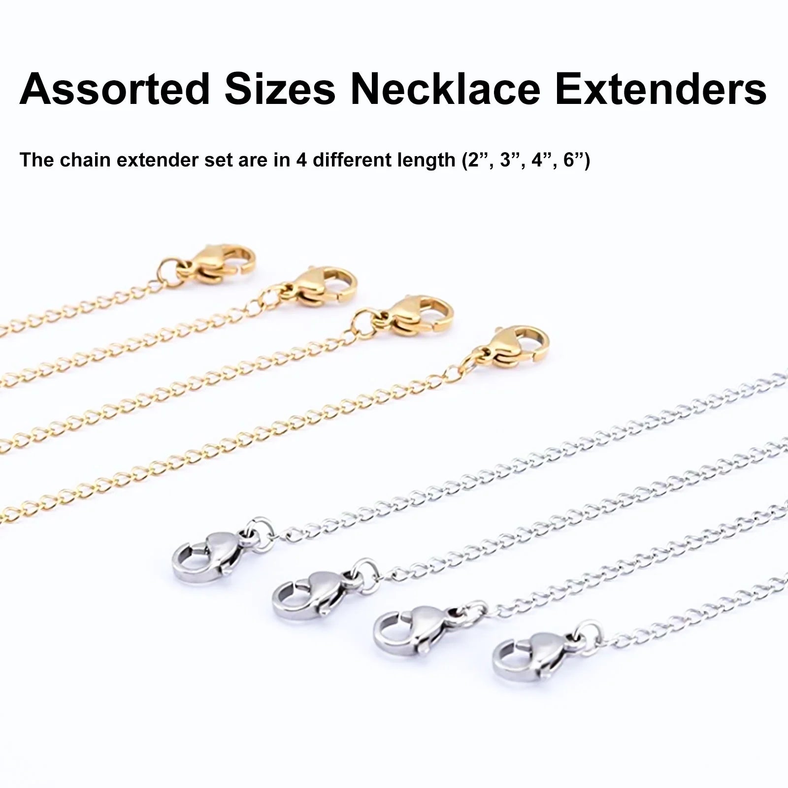 12Pcs Stainless Steel Bracelet Necklace Extender Set,  Lobster Clasps Closures Bracelet Extenders