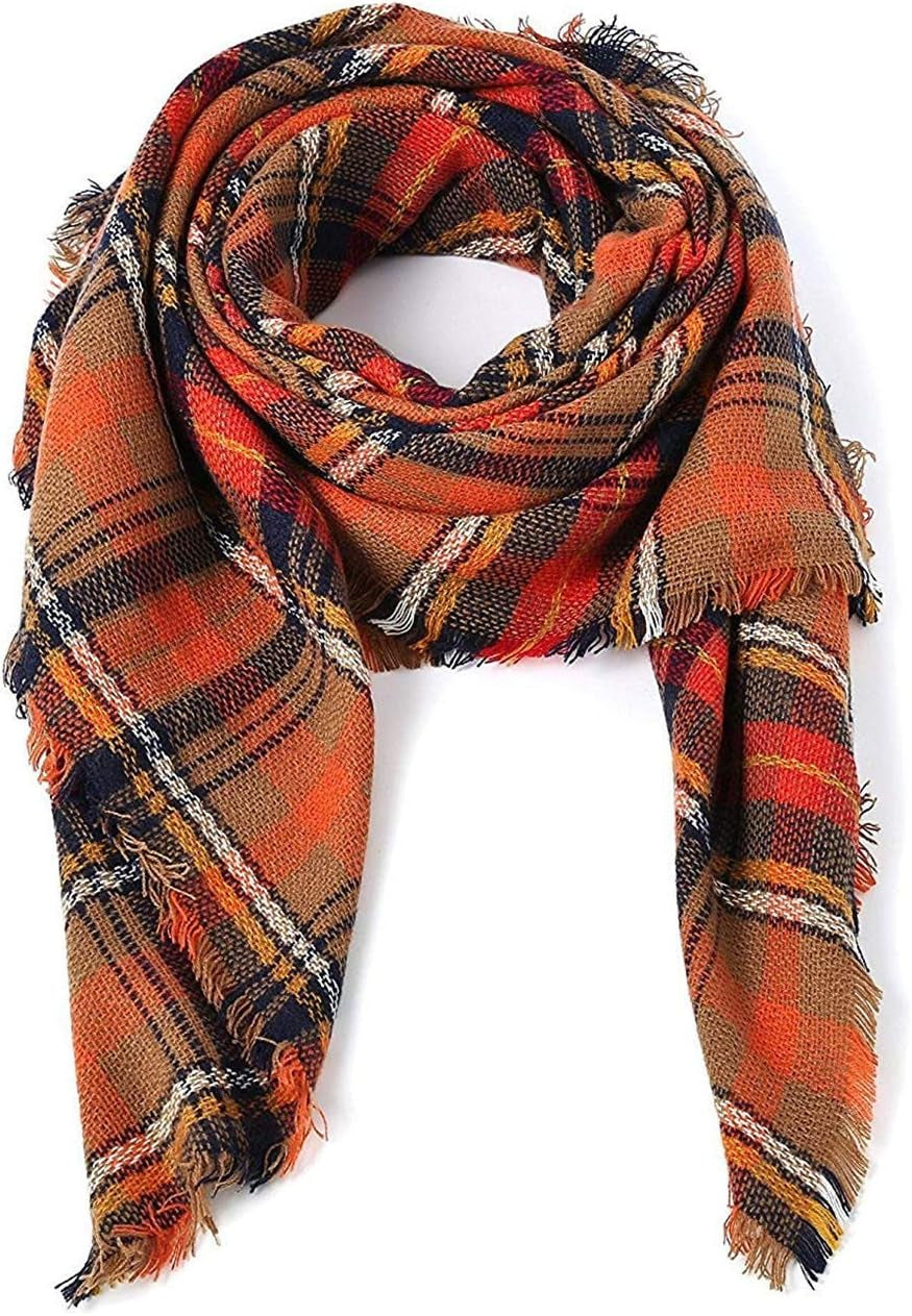 Women'S Cozy Warm Winter Fall Blanket Scarf Stylish Soft Chunky Checked Giant Scarves Shawls