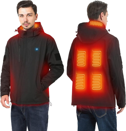 Heated Jacket, Heated Jackets for Men Soft Shell Waterproof Heated Jacket with Detachable Hood