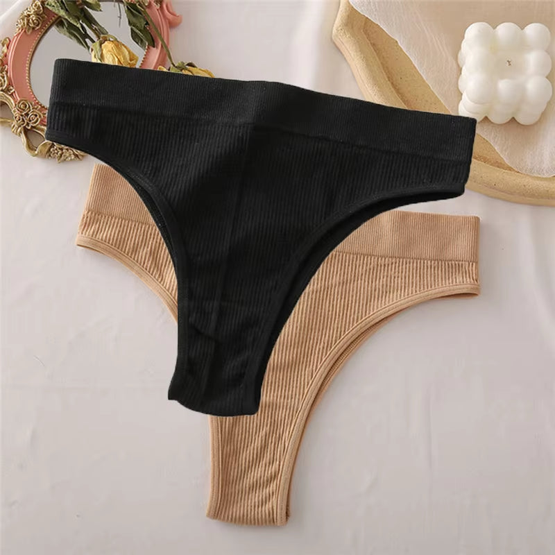 1/2PCS Thong Panties Sexy Underwear for Women G-String Female Underpants Solid Color Briefs Girls Seamless Intimates Lingerie