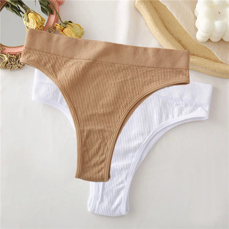 1/2PCS Thong Panties Sexy Underwear for Women G-String Female Underpants Solid Color Briefs Girls Seamless Intimates Lingerie