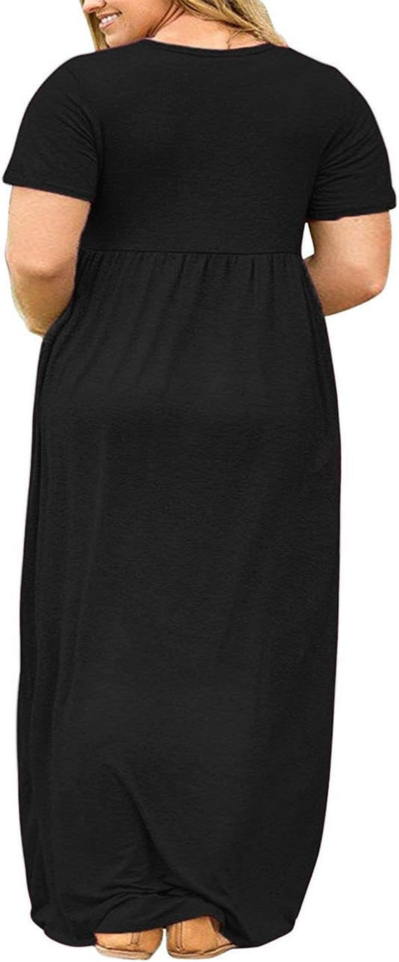 Women'S plus Size Short Sleeve Loose Plain Casual Long Maxi Dresses with Pockets