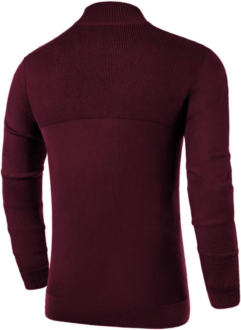 Mens Slim Fit Zip up Mock Neck Polo Sweater Casual Long Sleeve Sweater and Pullover Sweaters with Ribbing Edge