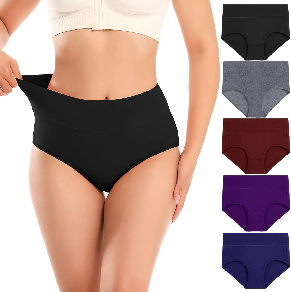 Women'S Underwear Cotton High Waist Briefs Full Coverage Soft Breathable Ladies Panties Pack of 5