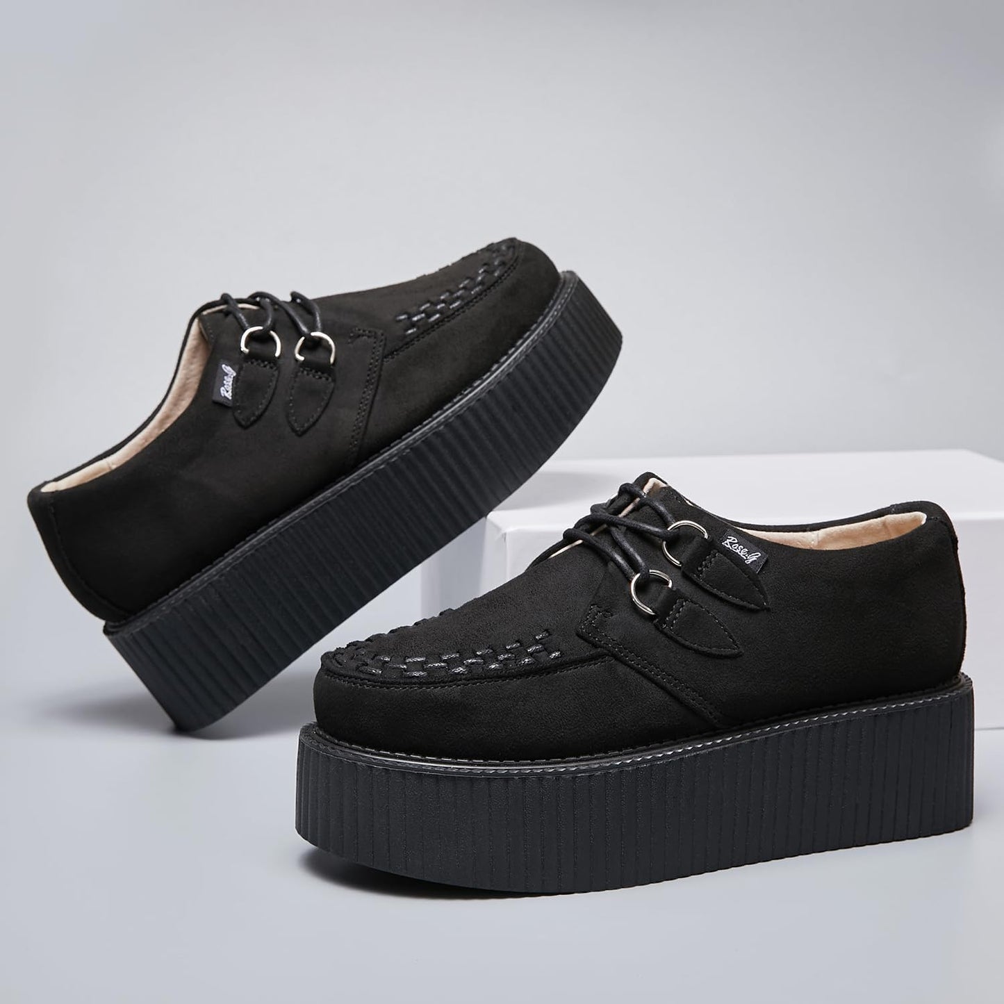 Women'S Handmade Suede Lace up Flat Platform Creepers Shoe