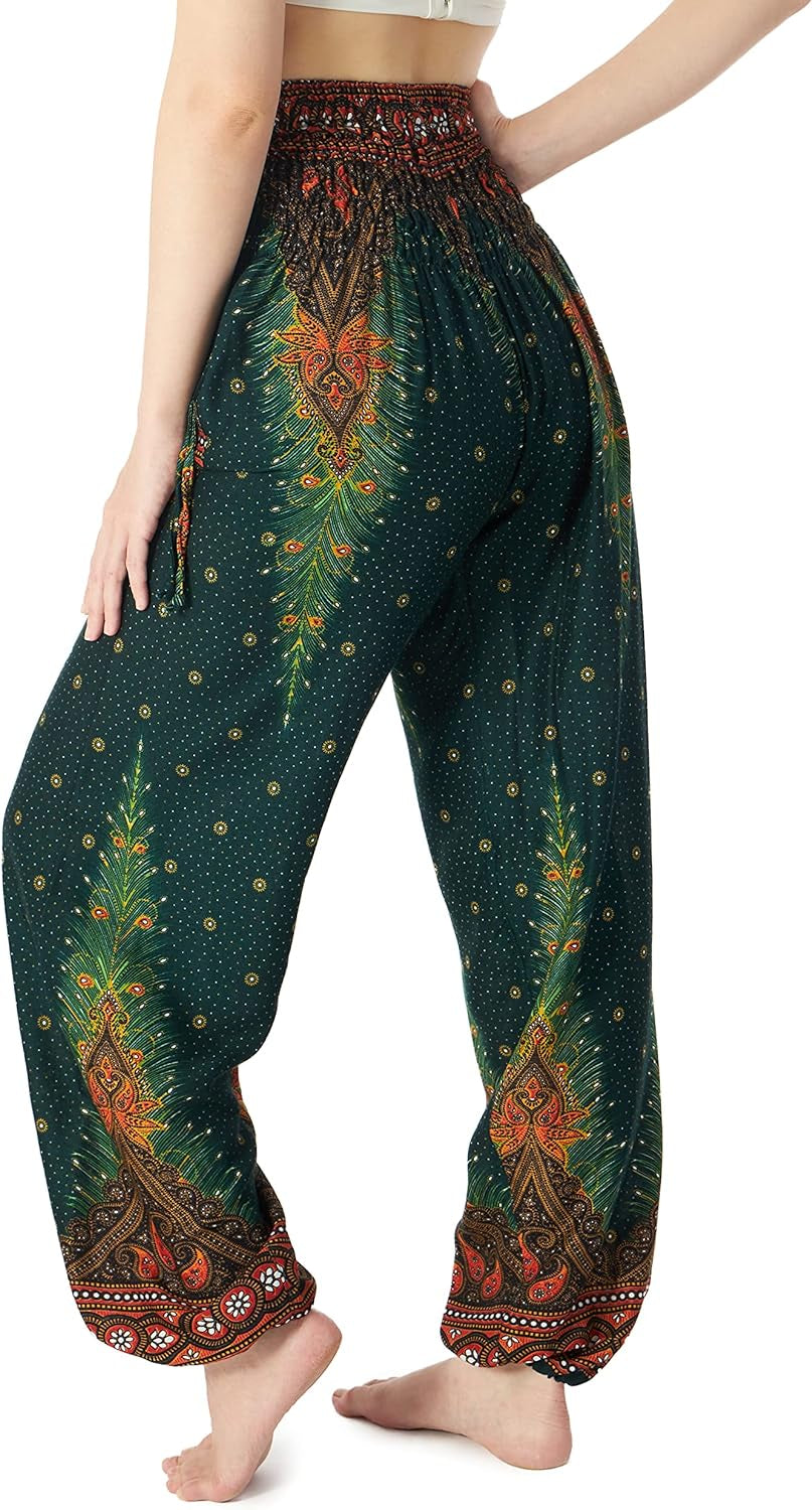 Women'S Smocked Waist Boho Flowy Yoga Harem Pants Hippie Clothes