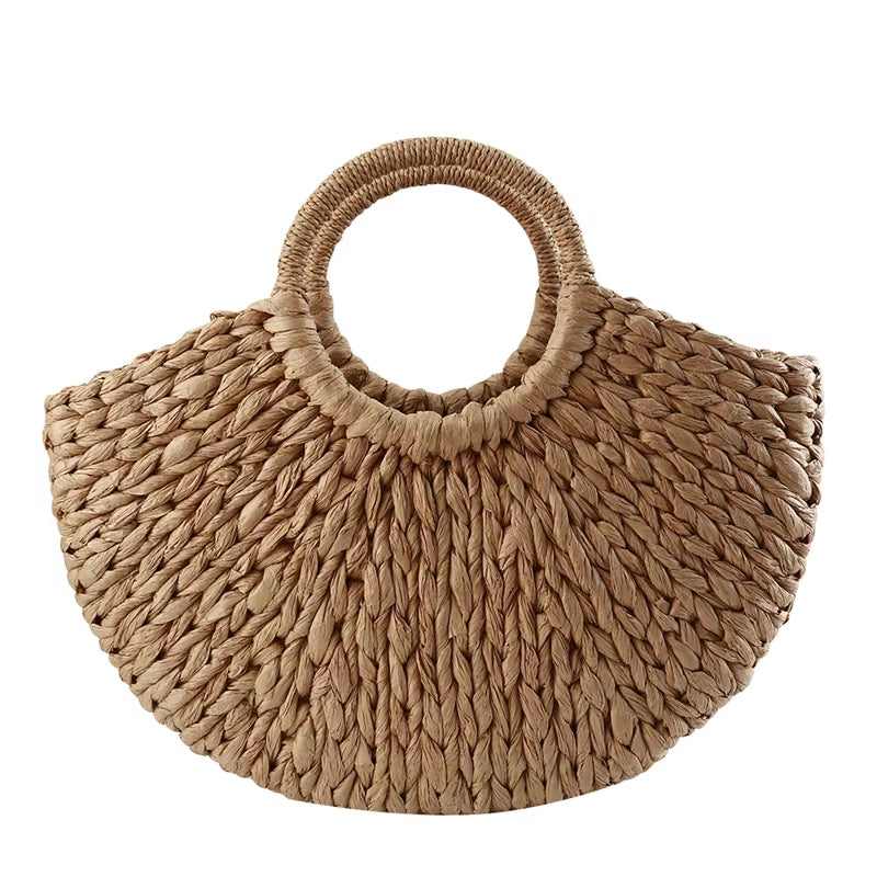 Women New Straw Handbags Woman Handmade Woven Basket Rattan Handbag for Femme Ladies Simple All-Match Handbag