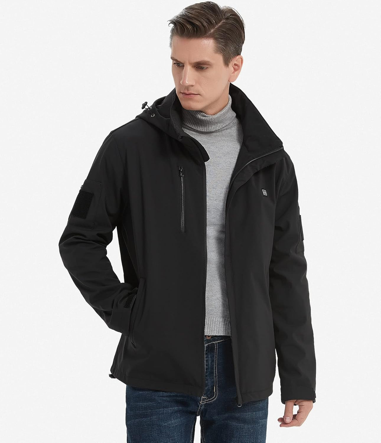 Heated Jacket, Heated Jackets for Men Soft Shell Waterproof Heated Jacket with Detachable Hood