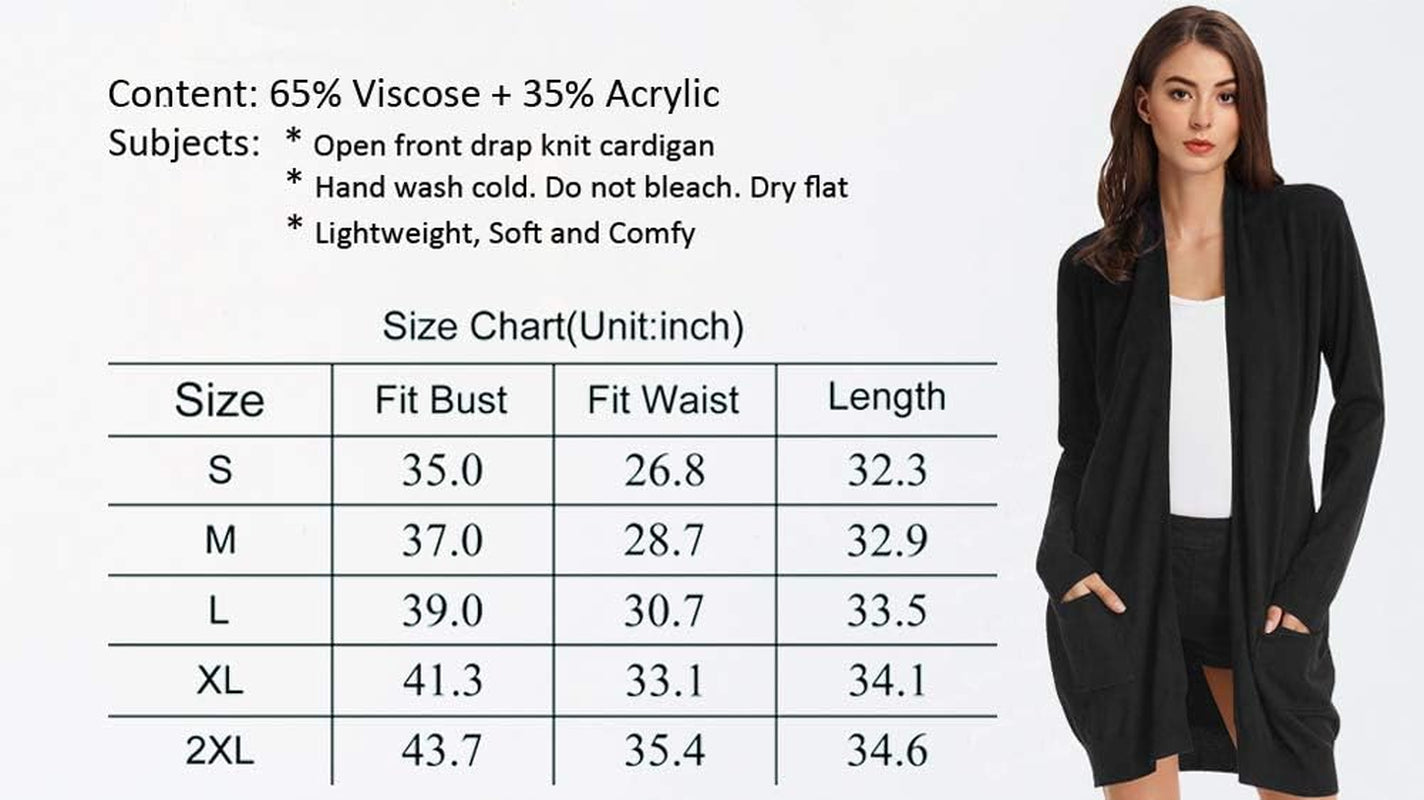 Women'S Casual Open Front Cardigan Long Knitted Sweaters with Pockets