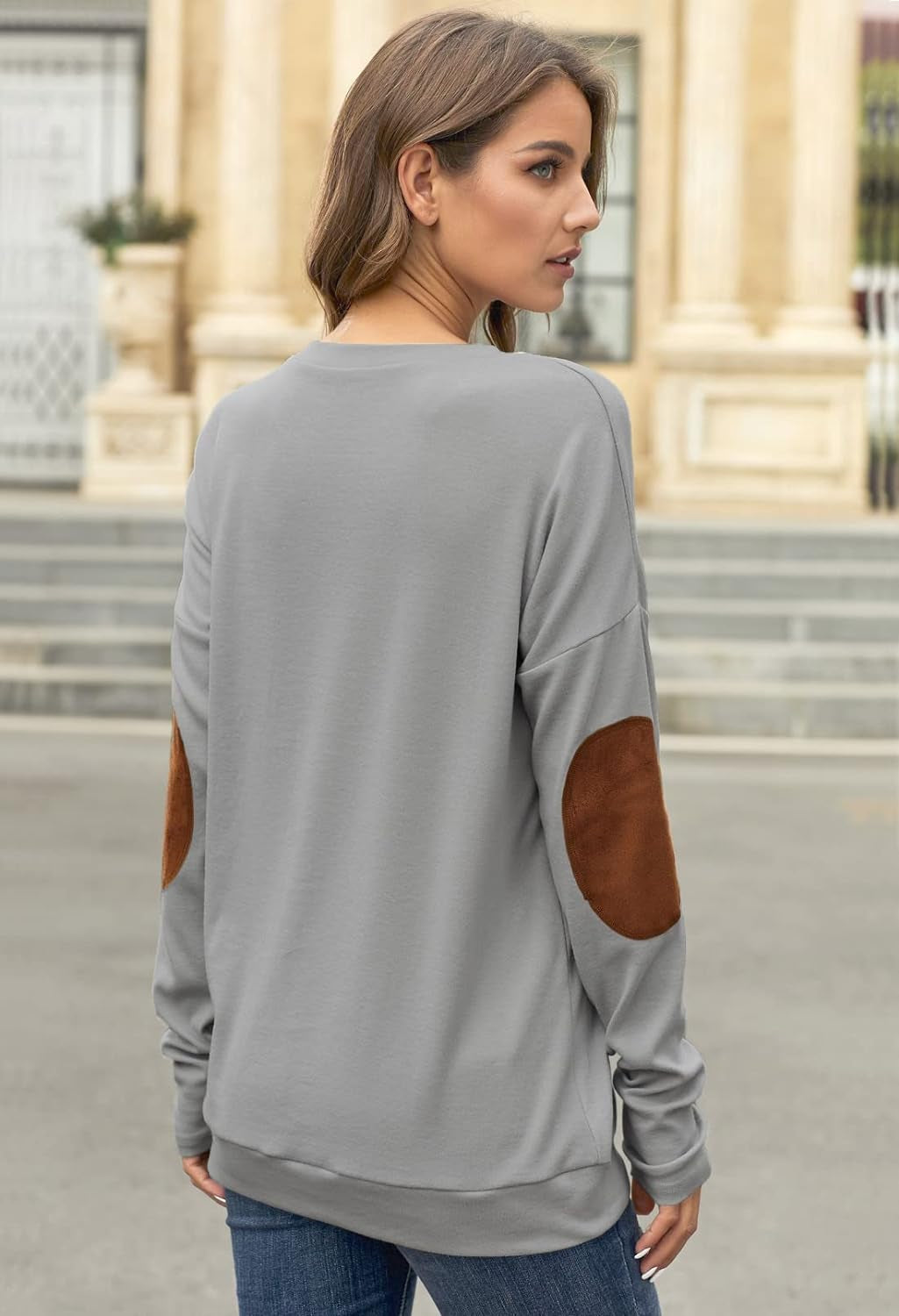 Womens Cozy Long Sleeve Plain Color Slim Fit Jersey Top Grey M