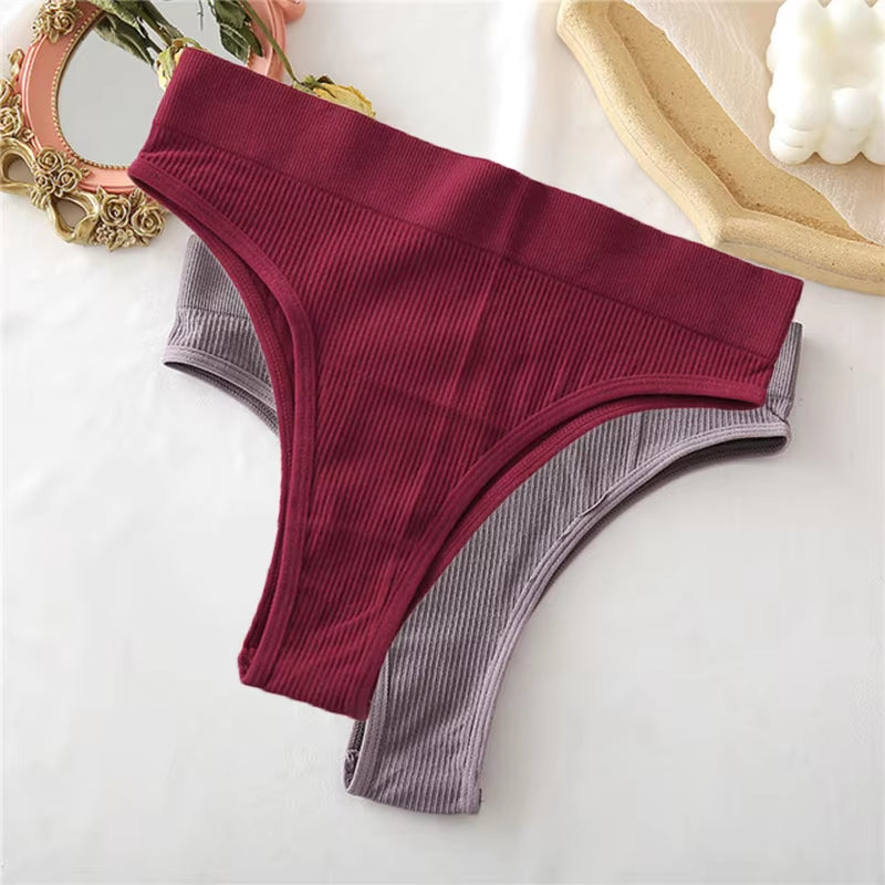 1/2PCS Thong Panties Sexy Underwear for Women G-String Female Underpants Solid Color Briefs Girls Seamless Intimates Lingerie