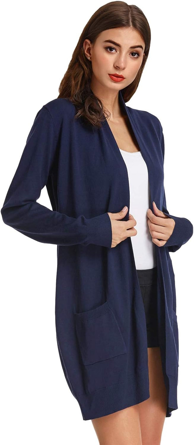 Women'S Casual Open Front Cardigan Long Knitted Sweaters with Pockets