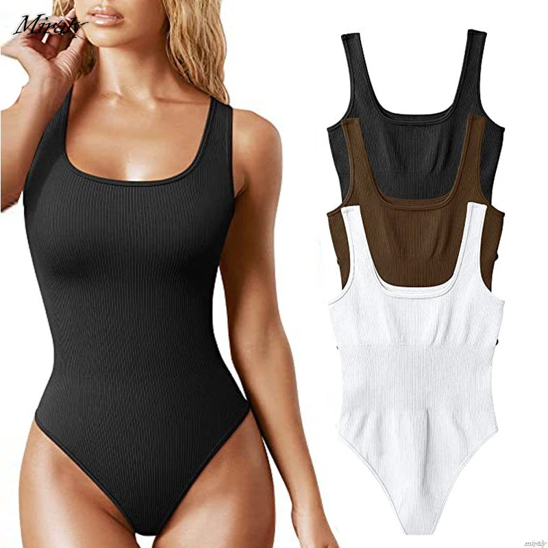 2024 New Square Neck Tummy Control Thong Body Shaper Seamless Sculpting Bodysuit Shapewear Women Sexy Ribbed Slimming Tank Tops