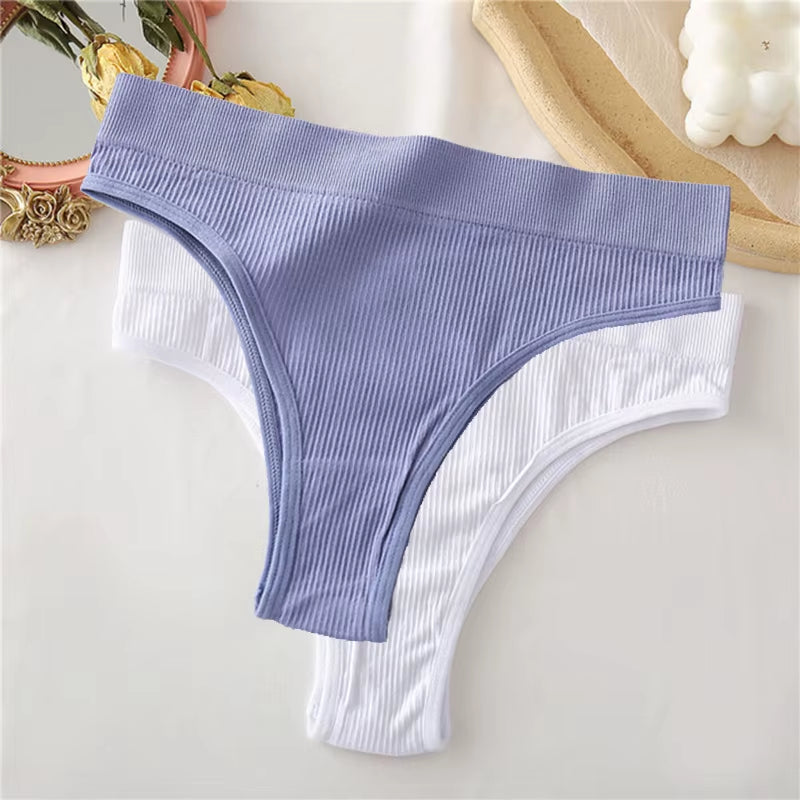 1/2PCS Thong Panties Sexy Underwear for Women G-String Female Underpants Solid Color Briefs Girls Seamless Intimates Lingerie