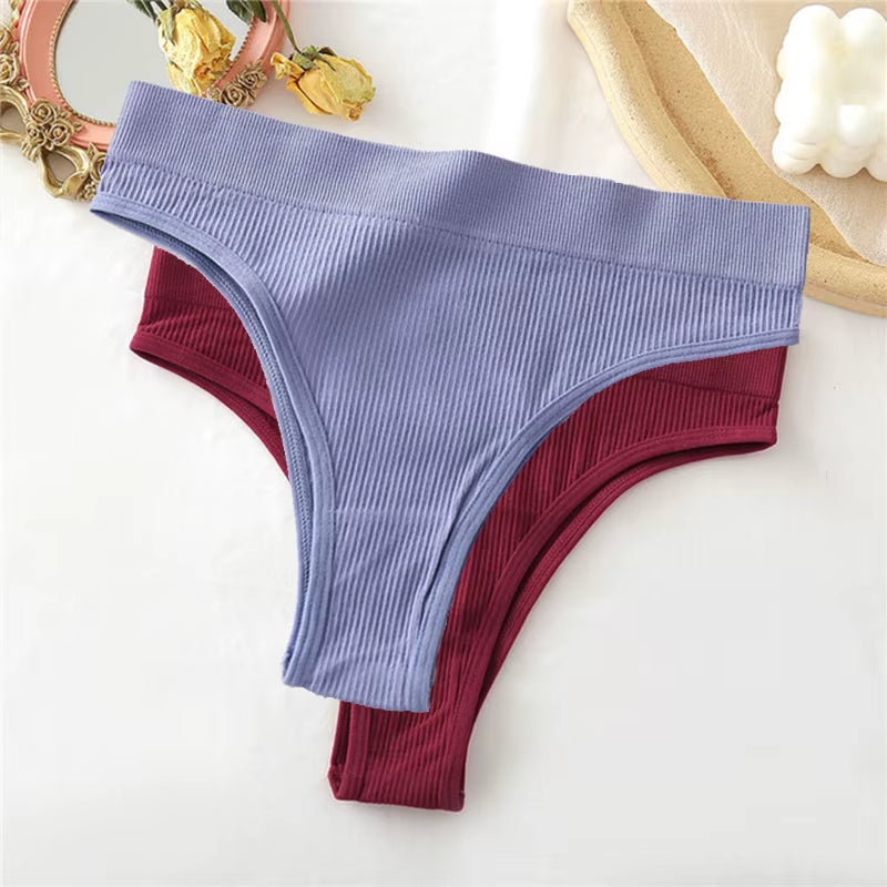 1/2PCS Thong Panties Sexy Underwear for Women G-String Female Underpants Solid Color Briefs Girls Seamless Intimates Lingerie