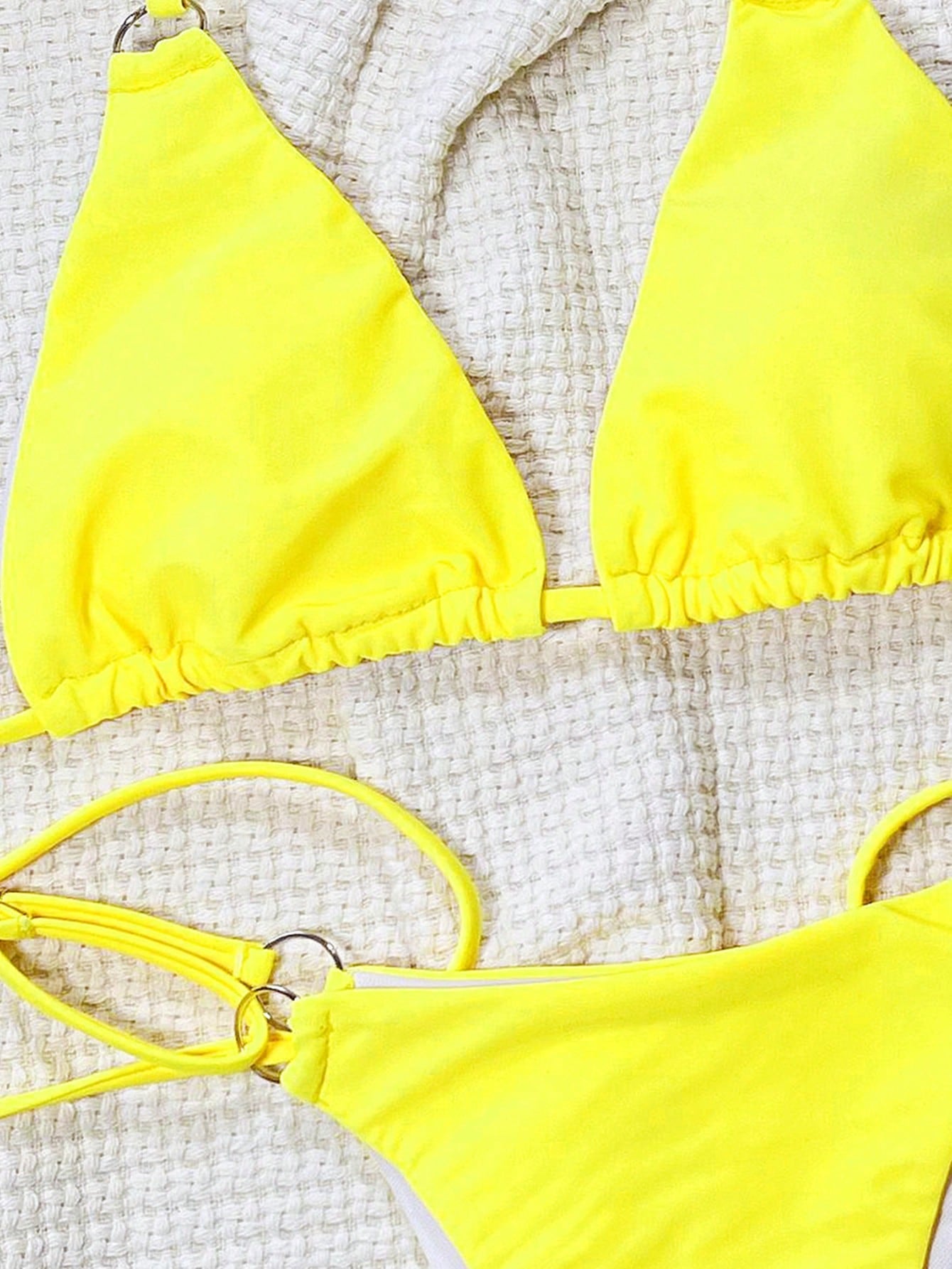 Swim Vcay Summer Beach Ring Linked Triangle Bra & Thong Bikini Bathing Suit