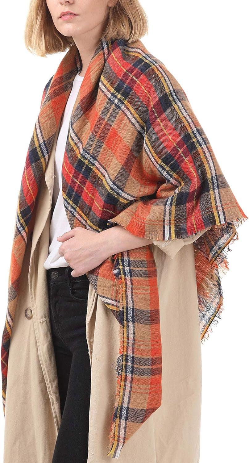 Women'S Cozy Warm Winter Fall Blanket Scarf Stylish Soft Chunky Checked Giant Scarves Shawls