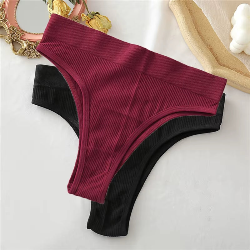 1/2PCS Thong Panties Sexy Underwear for Women G-String Female Underpants Solid Color Briefs Girls Seamless Intimates Lingerie