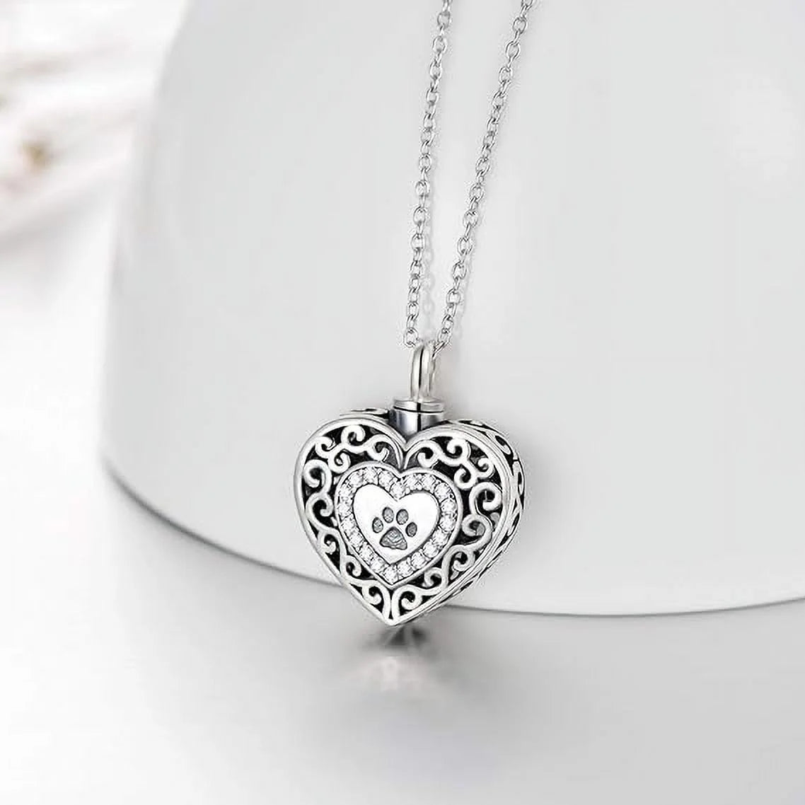 925 Sterling Silver Heart Urn Necklaces Engraved Pawprint Forever in My Heart Cremation Keepsake Necklace for Ashes Pet Ashes Jewelry Gift for Women