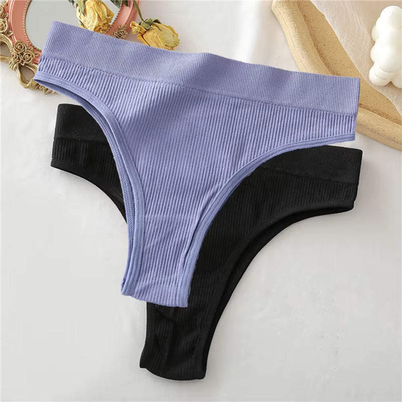 1/2PCS Thong Panties Sexy Underwear for Women G-String Female Underpants Solid Color Briefs Girls Seamless Intimates Lingerie