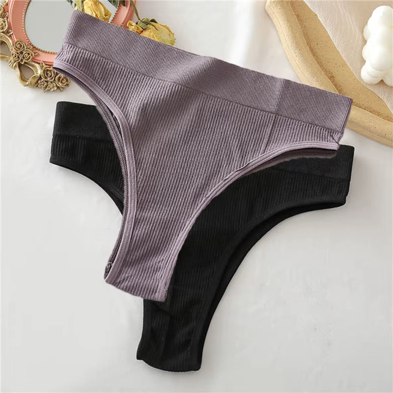 1/2PCS Thong Panties Sexy Underwear for Women G-String Female Underpants Solid Color Briefs Girls Seamless Intimates Lingerie