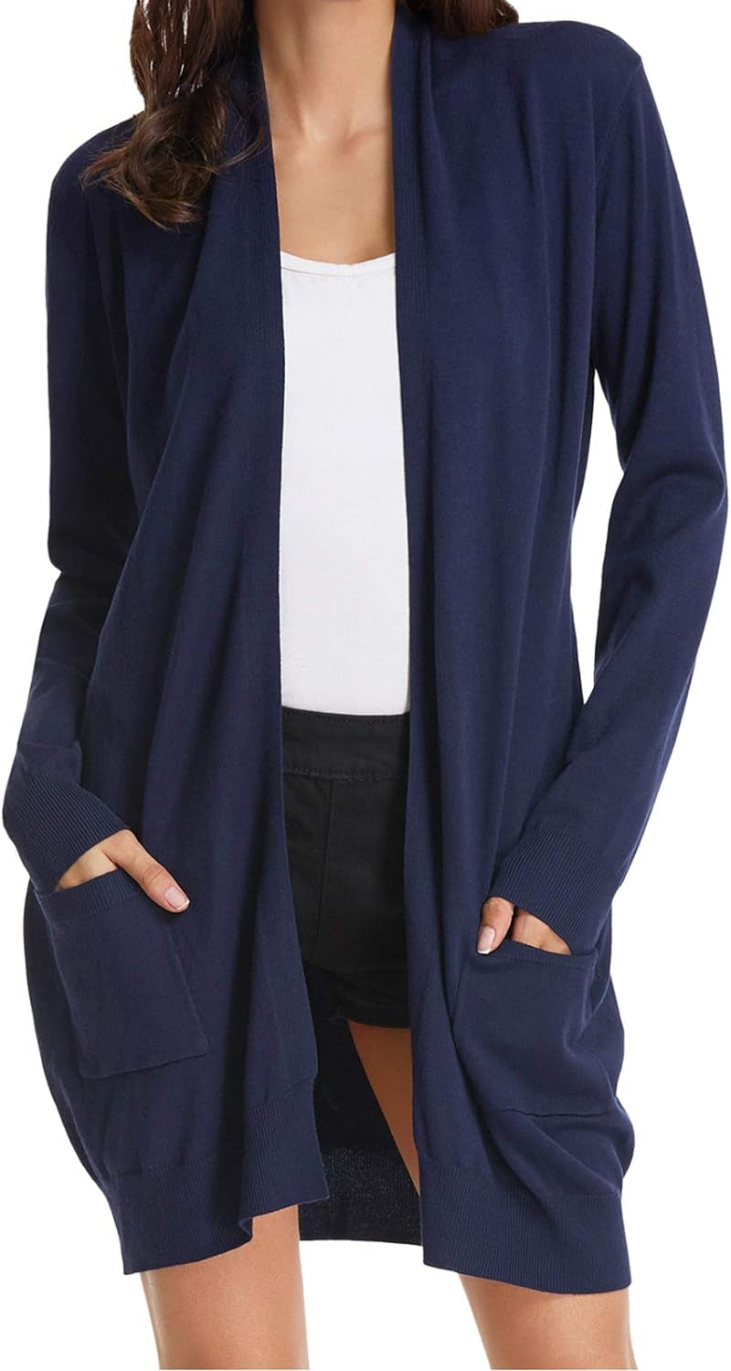 Women'S Casual Open Front Cardigan Long Knitted Sweaters with Pockets