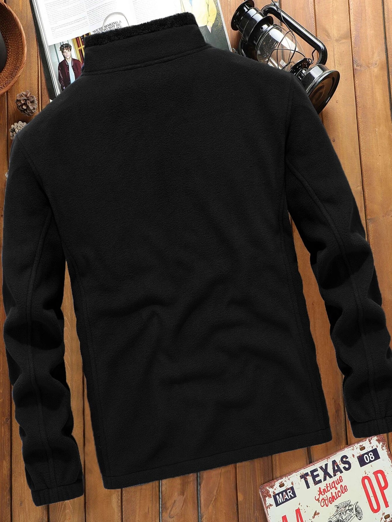 Manfinity Homme Men Patched Detail Teddy Lined Fleece Jacket