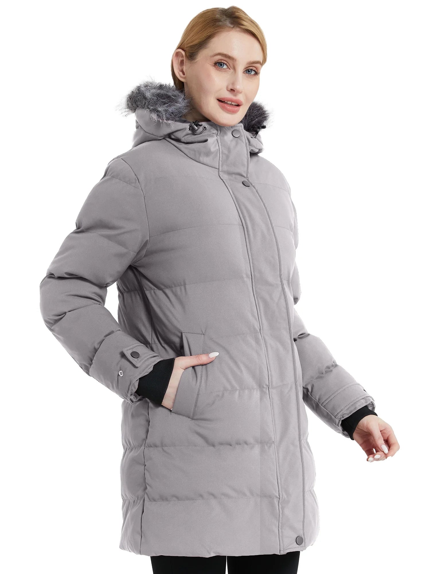 Women'S Winter Coat Hooded Puffer Jacket Padded Windbreaker Jacket Wine Red L