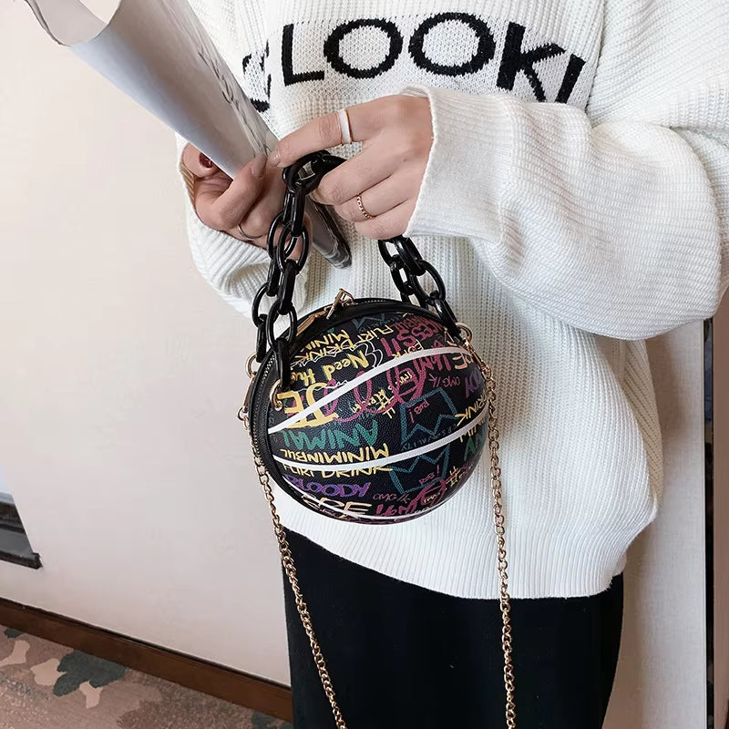 Brand Graffiti Basketball Bags for Women Newshoulder Bag Fashion Chain Purses and Handbags Designer Crossbody Bag Luxury Satchel