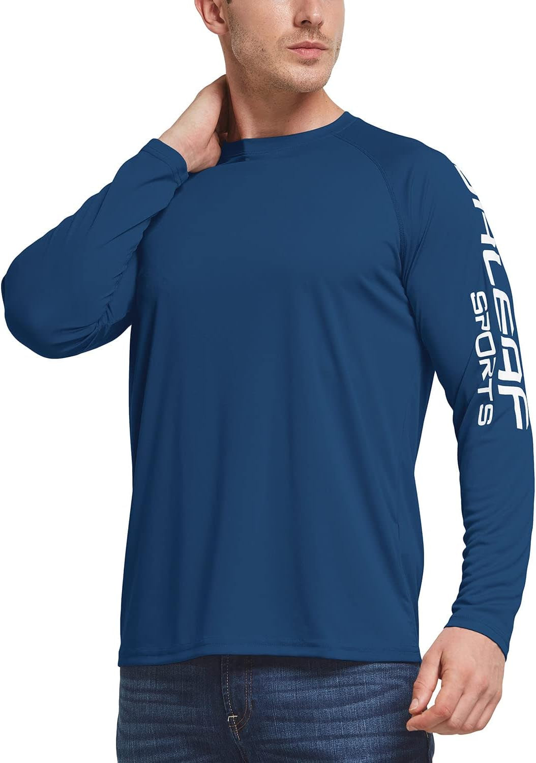 Men'S Long Sleeve UV Shirts Sun Protection UPF 50+ Shirt SPF Lightweight Quick Dry Rash Guard for Hiking Fishing Ocean Blue Size L