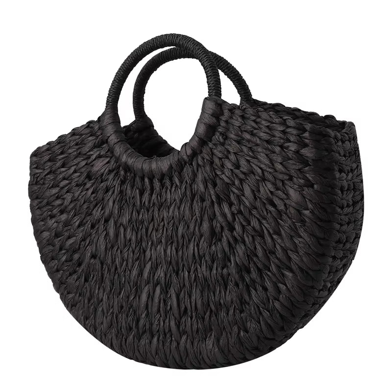 Women New Straw Handbags Woman Handmade Woven Basket Rattan Handbag for Femme Ladies Simple All-Match Handbag