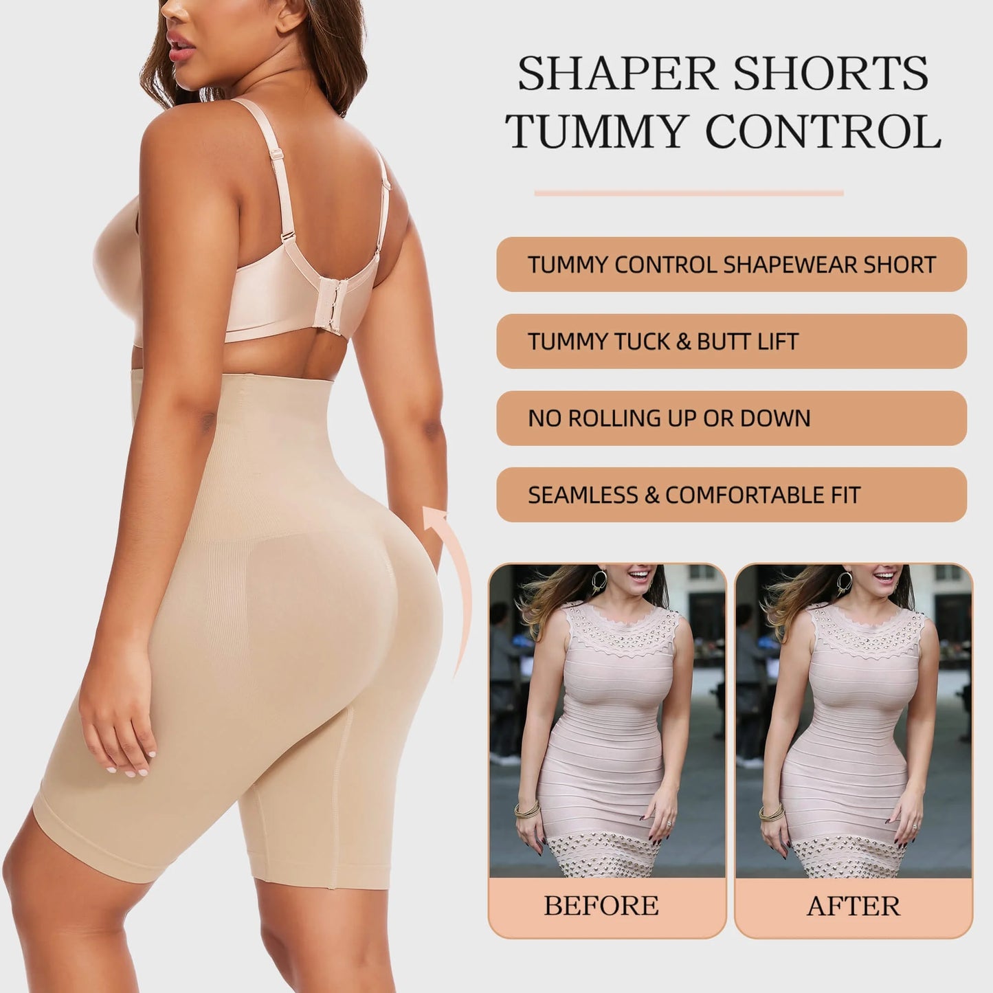 Women Waist Trainer Shapewear Tummy Control Body Shaper Shorts Hi-Waist Butt Lifter Thigh Slimmer