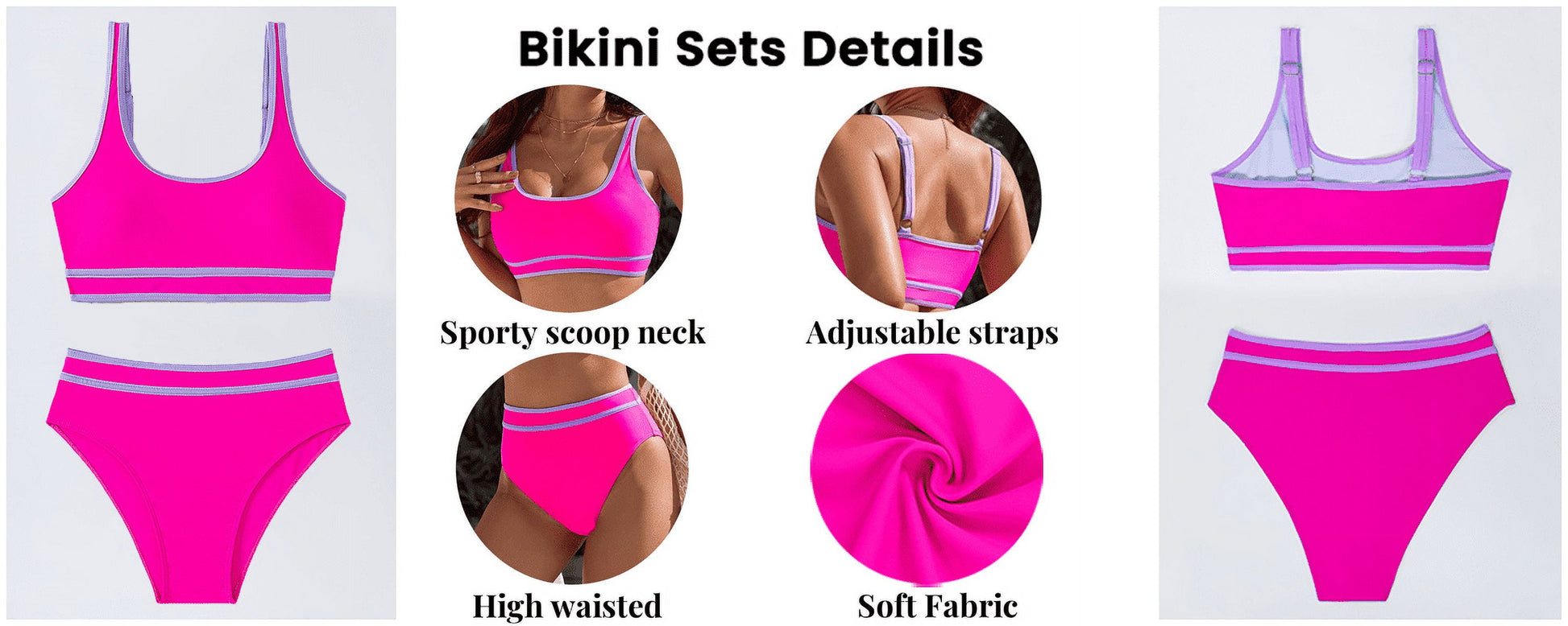 High Waisted Womens Bikini Sets Sporty Two Piece Swimsuits for Women Color Block High Cut Bathing Suits