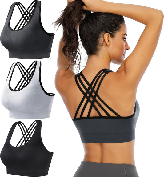 Sports Bras Pack High Impact Sports Bras for Women Strappy Sports Bra Padded Gym Bras Workout Bras Yoga Bras